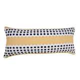14" X 36" Yellow Black And White Cotton Striped Throw Pillow