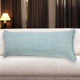 14" X 36" Light Blue Cotton Lumbar Throw Pillow With Fringe