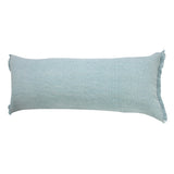 14" X 36" Light Blue Cotton Lumbar Throw Pillow With Fringe