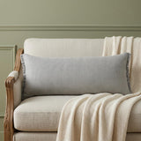 14" X 36" Light Gray Stonewashed Cotton Throw Pillow With Fringe