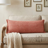 14" X 36" Rose Pink Stonewashed Cotton Throw Pillow With Fringe
