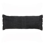 14" X 36" Black Stonewashed Cotton Throw Pillow With Fringe