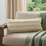 14" X 36" Cream Gray And Tan Cotton Striped Throw Pillow