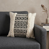 18" X 18" Tan and Black Geometric Cotton Zippered Pillow With Shag