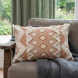 14" X 36" Orange And Cream Cotton Geometric Throw Pillow
