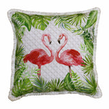 20" Green Pink And White Bird Throw Pillow