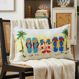 14" X 20" Green And Off White Lumbar Tropical Throw Pillow with Fringe