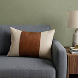 14" X 20" Tan And Brown Linen Striped Zippered Pillow