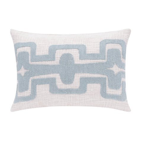 16" X 24" Light Blue And Ivory 100% Cotton Geometric Zippered Pillow