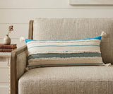 14" X 36" Blue And Off-White 100% Cotton Striped Zippered Pillow