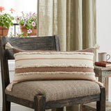 14" X 36" Brown Peach And Tan Cotton Striped Throw Pillow