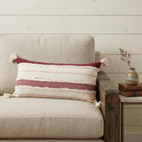 14" X 36" Red And Off-White 100% Cotton Striped Zippered Pillow