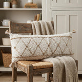 14" X 36" Tan And White Geometric Cotton Throw Pillow