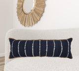 14" X 36" Blue and Beige Lumbar Throw Pillow