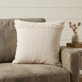 14" X 36" Cream Cotton Throw Pillow with Fringe