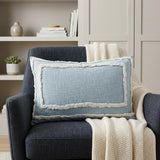 16" X 24" Sky Blue And White Cotton Geometric Throw Pillow