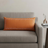 14" X 36" Orange And Dark Orange 100% Cotton Geometric Zippered Pillow