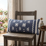 14" X 36" Navy Blue And White Cotton Geometric Throw Pillow