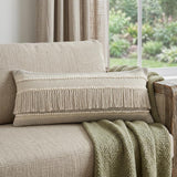 14" X 36" Beige And Gray Cotton Chevron Throw Pillow