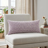 14" X 36" Purple And Cream Striped Cotton Throw Pillow