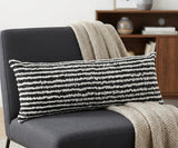 14" X 36" Black And Cream 100% Cotton Striped Zippered Pillow