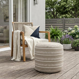 20" Brown Polyester Round Striped Indoor Outdoor Pouf Ottoman