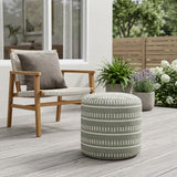 20" Green Polyester Round Striped Indoor Outdoor Pouf Ottoman