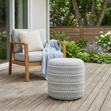 20" Blue Polyester Round Striped Indoor Outdoor Pouf Ottoman