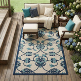 4' X 6' Blue Floral Non Skid Indoor Outdoor Area Rug