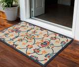 2' X 3' Blue And Orange Floral Non Skid Indoor Outdoor Area Rug
