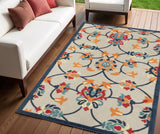 4' X 6' Blue And Orange Floral Non Skid Indoor Outdoor Area Rug