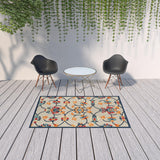 5' X 8' Blue And Orange Floral Non Skid Indoor Outdoor Area Rug