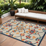 8' X 10' Blue And Orange Floral Non Skid Indoor Outdoor Area Rug