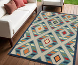 4' X 6' Blue Striped Non Skid Indoor Outdoor Area Rug