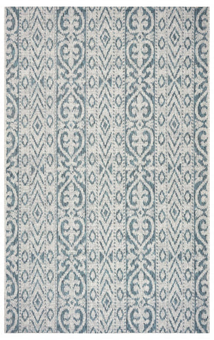8' X 10' Teal Blue And Ivory Floral Washable Indoor Outdoor Area Rug