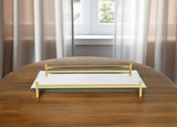 16" Mirror and Gold Rectangular Glass Vanity Tray