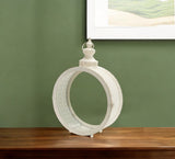22" Ivory Distressed Ornate Glass And Metal Centerpiece Lantern Candle Holder
