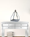 Set of Two Gray Distressed Galvanized Metal Tabletop Lantern Candle Holders