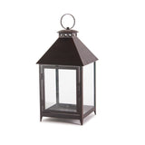 Set of Two Black Geometric Iron And Glass Floor Lantern Candle Holders