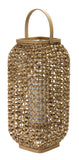 20" Natural Distressed Woven Glass And Wicker Floor Lantern Candle Holder