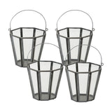 Set of Four Gray Distressed Geometric Iron And Glass Tabletop Votive Candle Holders