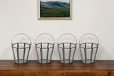 Set of Four Gray Distressed Geometric Iron And Glass Tabletop Votive Candle Holders