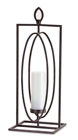 Set of Two Black Distressed Ornate Iron Tabletop Hurricane Candle Holders