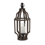 23" Black Geometric Wood And Glass Tabletop Lantern Candle Holder