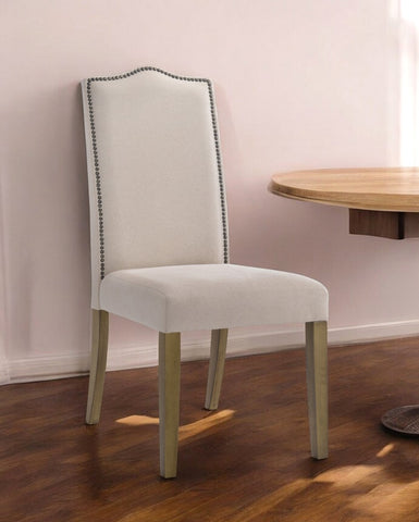 Cream and Brown Upholstered Linen Dining Parsons Chair