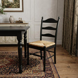 Straw and Black Solid Wood and Rush Ladder Back Dining Side Chair