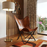 32" Brown and Black Genuine Leather Butterfly Chair