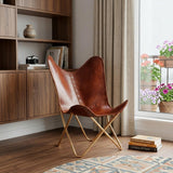 32" Brown and Gold Genuine Leather Butterfly Chair