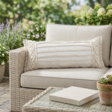 14" X 36" White Textured Indoor Outdoor Throw Pillow With Fringe