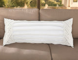 14" X 36" White Textured Indoor Outdoor Throw Pillow With Fringe